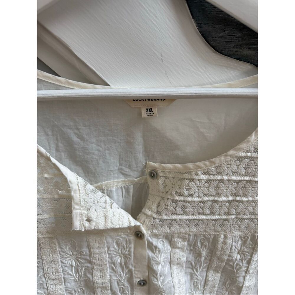 Lucky Brand Ivory Embroidery & Lace Feminine Coquet Tue Waist S/S Blouse sz XXL - Picture 4 of 8